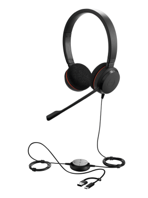 Headset On-ear kabelanslutet Jabra Evolve 20 stereo UC volymkontroll/mute USB-A/USB-C svart/röd