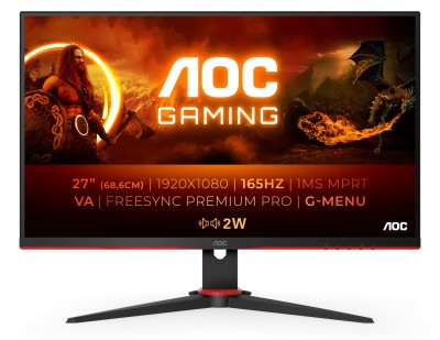 27" AOC Gaming 27G2SAE/BK, IPS 1920x1080, 1 ms, 165Hz FreeSync Premium, VGA/2xHDMI/DP, högtalare