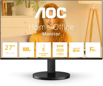 27" AOC Q27B3CF2/23, IPS 2560x1440, 1 ms, 100Hz Adaptive-Sync, höjdjusterbar, HDMI/USB-C 65W, högtalare, USB 3.2-hubb