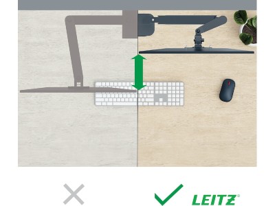 Leitz Ergo Monitorarm Enkel, platsbesparande, 17"-32" skärm 180° sväng och monitorrotation, +90°/- 90° lutning, justeras upp /ned / fram / bak#3