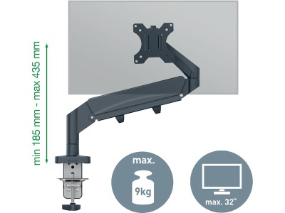 Leitz Ergo Monitorarm Enkel, platsbesparande, 17"-32" skärm 180° sväng och monitorrotation, +90°/- 90° lutning, justeras upp /ned / fram / bak#4