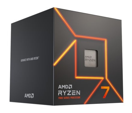 AMD Ryzen 7 7700 8-Core 16-Thread (65W), 3,8/5,3 GHz, 40 MB cache, Socket AM5, Radeon Graphics, boxad med Wraith Prism-kylare