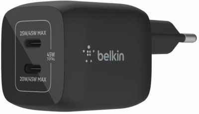 AC-adapter Belkin Boost Charge Pro 45W, Dual USB-C GaN Wall Charger med PPS - Svart