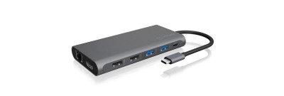 Hub USB-C till 2USB3/2USB-C/2USB2/2HDMI/DP/GLAN/kortläsare/ljud PD-100W rymdgrå Icy Box