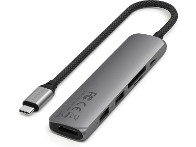 Hub USB-C USB3/USB2/HDMI-4K60/GLAN 2kortläsare USB-C PD-100W rymdgrå Satechi 6-in-1 USB-C Slim Multiport Adapter - Space Grey#3