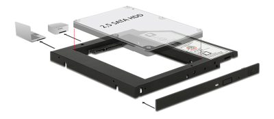 Monteringsram DeLOCK 2,5" SATA-hårddisk till 5,25", 9,5mm - Svart