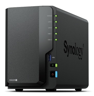 Synology DiskStation DS225+, 2-bay NAS, Intel Celeron J4125, 2 GB RAM, 1GbE+2.5GbE LAN