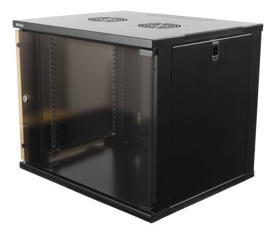 19" Skåp DELTACO 9U, 540x450x450mm, stående eller väggmonterat, glasdörr - Svart