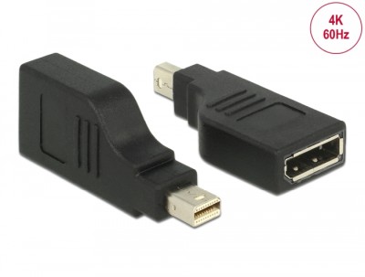 Adapter Mini DisplayPort hane till DisplayPort hona, vinklad 90°, 4K@60Hz