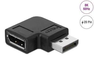 Adapter DisplayPort hane till Displayport hona, vinklad 90° höger, 8K@60Hz