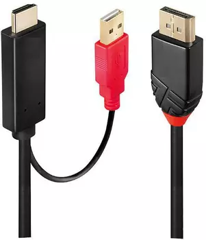 Adapter video HDMI (dator) 1.4 ha - ho DP/Displayport 1.2 (skärm) 4K30 aktiv kräver USB-ström 2m svart