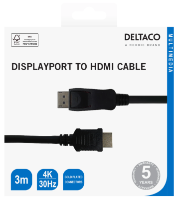 DisplayPort till HDMI-kabel, 4K@30Hz, DP 1.2, 3 meter - Svart#2