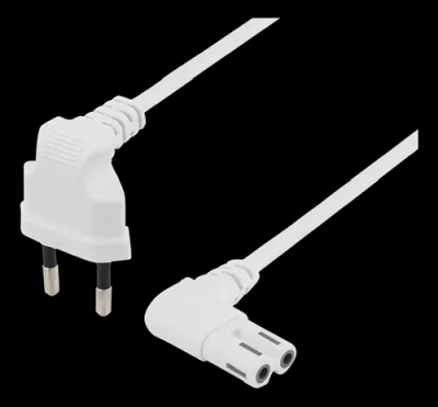 Deltaco Outlet cable 5m angled CEE 7/16 to angled IEC 60320 C7white