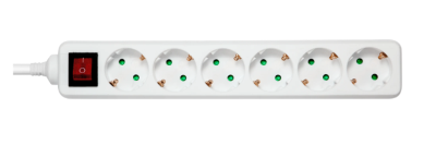 Grenuttag DELTACO med 6 st jordade uttag, brytare, 5m - Vit