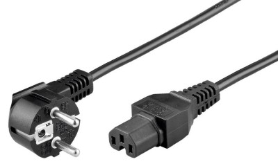 MicroConnect Power Cord CEE 7/7 - C15 2m Angled Schuko, Black,