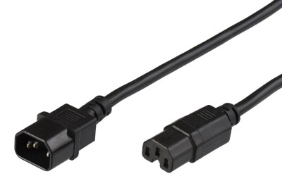 Kabel förlängningskablage PCskärm, rak IEC C14 - rak IEC C15 2m