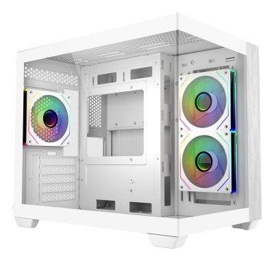 Cooler Master Elite 481 White, TG, 3x120mm ARGB-fläktar, MicroATX - Vit/Trä
