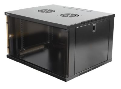 19" Skåp DELTACO 6U, 540x450x315mm, stående eller väggmonterat, glasdörr - Svart