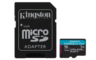 Micro Secure Digital SDXC 1 TB Kingston Canvas Go! Plus Gen4, 200/160 MB/sek, Class 10, UHS-I U3, V30, A2, inkl. SD-adapter