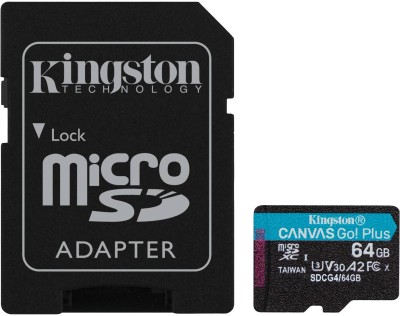 Micro Secure Digital SDXC 64 GB Kingston Canvas Go! Plus Gen4, 200 MB/sek läs, Class 10, UHS-I U3, V30, A2, inkl. SD-adapter#1