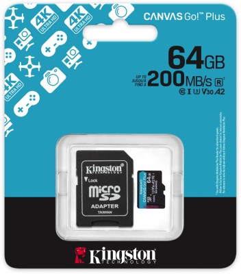 Micro Secure Digital SDXC 64 GB Kingston Canvas Go! Plus Gen4, 200 MB/sek läs, Class 10, UHS-I U3, V30, A2, inkl. SD-adapter#3