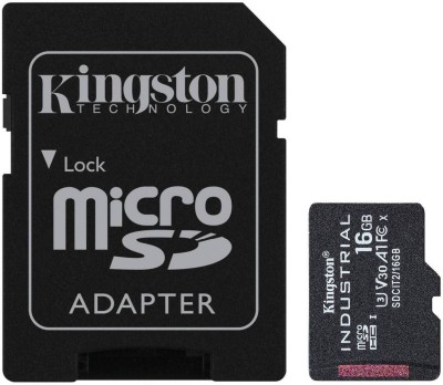 Micro Secure Digital SDHC 16 GB Kingston Industrial pSLC, 100/80 MB/sek, Class 10, UHS-I U3, V30, A1, inkl. SD-adapter