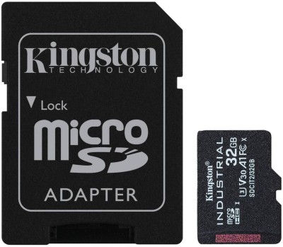 Micro Secure Digital SDHC 32 GB Kingston Industrial pSLC, 100/80 MB/sek, Class 10, UHS-I U3, V30, A1, inkl. SD-adapter