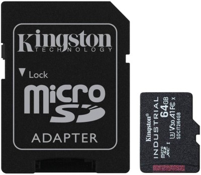 Micro Secure Digital SDXC 64 GB Kingston Industrial pSLC, 100/80 MB/sek, Class 10, UHS-I U3, V30, A1, inkl. SD-adapter