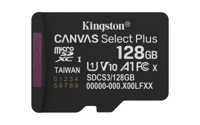 Micro Secure Digital SDXC 128 GB Kingston Canvas Select Plus Gen3, 150 MB/sek läs, Class 10, A1, UHS-I U1#1