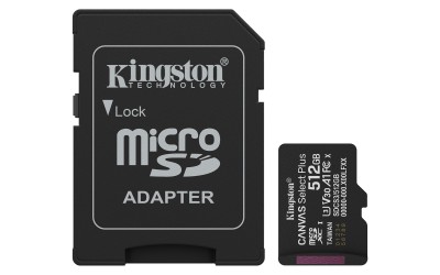Micro Secure Digital SDXC 512 GB Kingston Canvas Select Plus Gen3, 150 MB/sek läs, Class 10, A1, UHS-I U1, inkl. SD-adapter#1