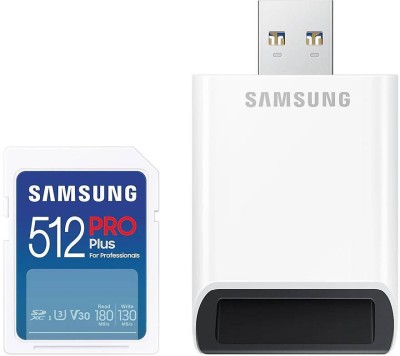 Secure Digital SDXC 512 GB Samsung PRO Plus, 180/130 MB/sek, UHS-I U3 Class10 A2 V30, inkl. USB-A SD-kortläsare