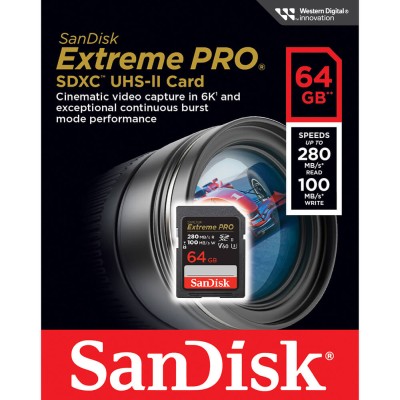 Secure Digital SDXC 64 GB SanDisk Extreme Pro, 280/100 MB/sek, Class 10, UHS-II U3, V60#2