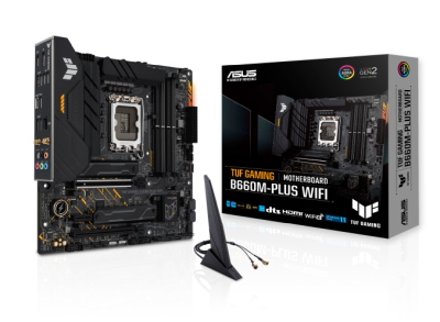 Asus TUF GAMING B660M-PLUS WIFI, Intel LGA1700, PCI Express, MicroATX, 4xDDR5, 2xM.2 + SATA3 RAID, HDMI/DP, USB-C, 2.5Gbe LAN, WiFi 6, Bluetooth, Aura Sync RGB