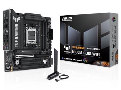 Asus TUF GAMING B850M-PLUS WIFI, AMD AM5, MicroATX, 4xDDR5, 2xPCI Express, 3xM.2 + SATA3 RAID, HDMI/DP, USB-C, 2.5Gbe LAN, WiFi 6E, Bluetooth 5.3, Aura Sync RGB