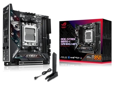 Asus ROG STRIX B850-I GAMING WIFI, AMD AM5, Mini-ITX, 2xDDR5, PCI Express 5.0, 2xM.2 + SATA3 RAID, HDMI, USB-C, ROG SupremeFX 7.1-ljud, 2.5Gbe LAN, WiFi 7, Bluetooth 5.4, Aura Sync RGB