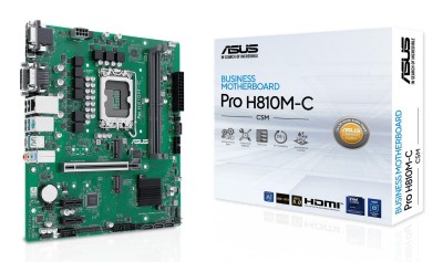 Asus PRO H810M-C-CSM, Intel LGA1851, MicroATX, 2xDDR5, PCI Express, 2xM.2 + SATA3, VGA/DVI/HDMI/DP, USB-C, GigaLAN, Aura Sync RGB