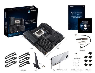 Asus PRO WS WRX80E-SAGE SE WIFI, AMD Socket sTRX4, ATX, 8xDDR4, CrossFireX, 7xPCI Express, 3xM.2 + SATA3 RAID, USB-C, 2x10Gbe LAN, WiFi 6, Bluetooth#4