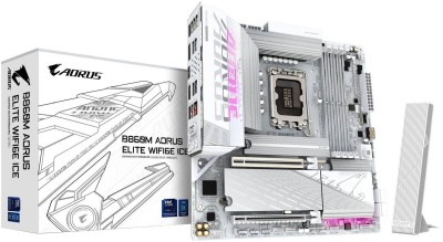 Gigabyte B860M AORUS ELITE WIFI6E ICE, Intel LGA1851, MicroATX, 2xPCI Express, 4xDDR5, 3xM.2 + SATA3 RAID, HDMI/DP/USB4, USB-C, 2.5GbE LAN, WiFi 6E, Bluetooth 5.3, RGB Fusion