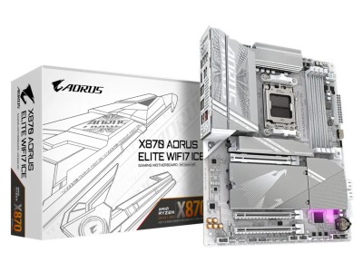 Gigabyte X870 AORUS ELITE ICE WIFI7, AMD Socket AM5, ATX, 4xDDR5, 3xPCI Express, 4xM.2 + SATA3 RAID, HDMI/2xUSB4, 2.5GbE LAN, WiFi 7, Bluetooth 5.4, RGB Fusion