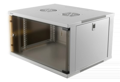 19" Skåp DELTACO 6U, 540x450x315mm, stående eller väggmonterat, glasdörr - Vit#1