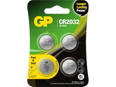 3V batteri till moderkort (CR2032), GP Lithium Coin Cell, 4-pack