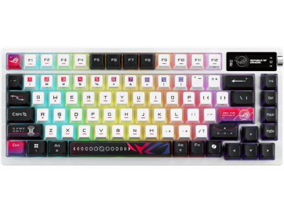 Asus ROG Azoth X 75% Custom Gaming Keyboard, RF/Bluetooth/USB, OLED display, nordiskt - Vit/Svart