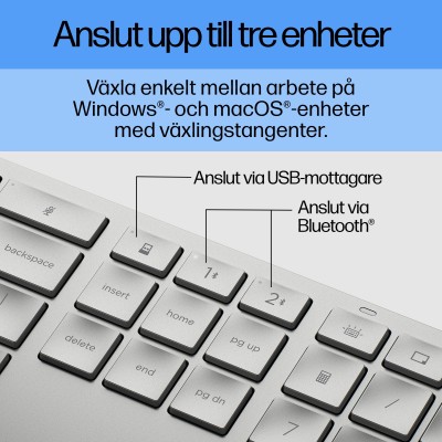 HP 970 Programmable Wireless Keyboard PC/Mac, RF/Bluetooth, bakbelyst, laddningsbart, svenskt#8
