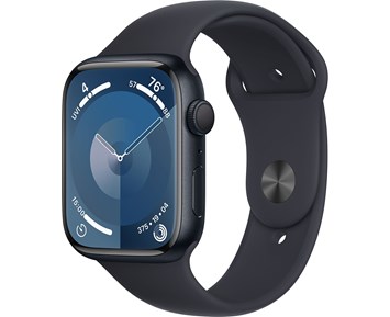 Apple Watch 9 GPS, 45mm Midnatt Aluminiumboett med Midnatt Sportband - M/L