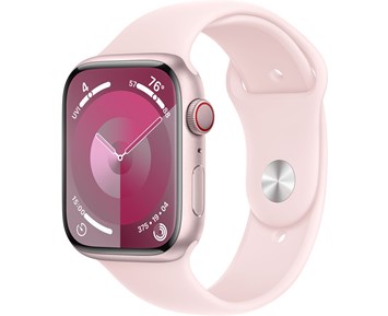 Apple Watch 9 GPS, 45mm Rosa Aluminiumboett med Ljusrosa Sportband - S/M