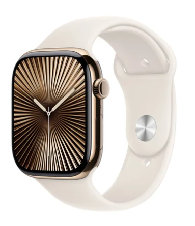 Apple Watch Series 10 GPS + Cellular 46mm Guld Titanboett med Stjärnglans Sport Band - S/M