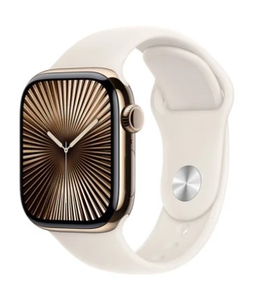 Apple Watch Series 10 GPS + Cellular 42mm Guld Titanboett med Stjärnglans Sport Band - S/M