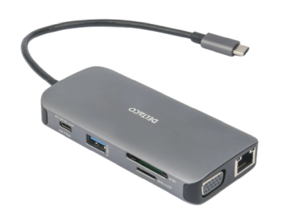 Dockningsstation Deltaco Dual, USB-C till HDMI/VGA/3xUSB 3.0/GigaLAN/USB-C 85W PD, kortläsare SD/MicroSD#2