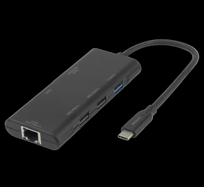 Deltaco USB-C docking station, single, 1x HDMI, 3x USB-A, RJ45