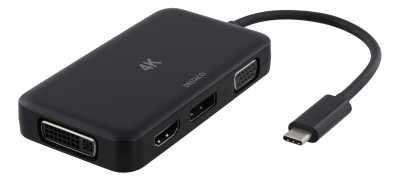 Multi-adapter Deltaco, USB-C till VGA/DVI/HDMI/DP, 4k, DP Alt Mode - Svart